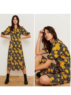 Ba&sh Babeth midi shirt dress pufff sleeves Size Small
